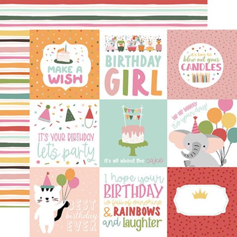 Echo Park A Birthday Wish Girl 4x4 Journaling Cards Patterned Paper
