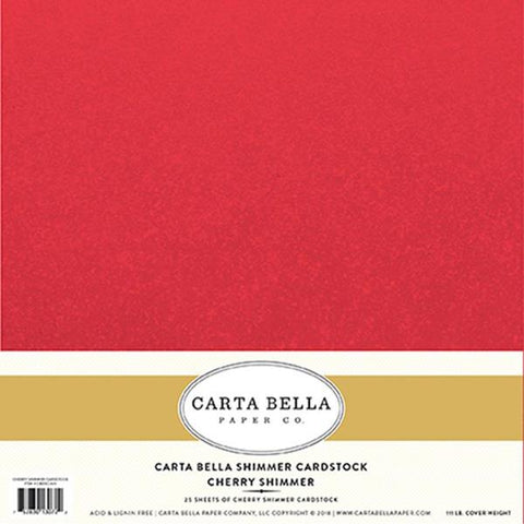 Carta Bella Shimmer Cardstock  - Cherry - 111lb. Cover