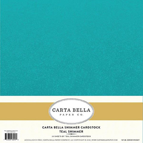 Carta Bella Shimmer Cardstock - Teal - 107lb. Cover