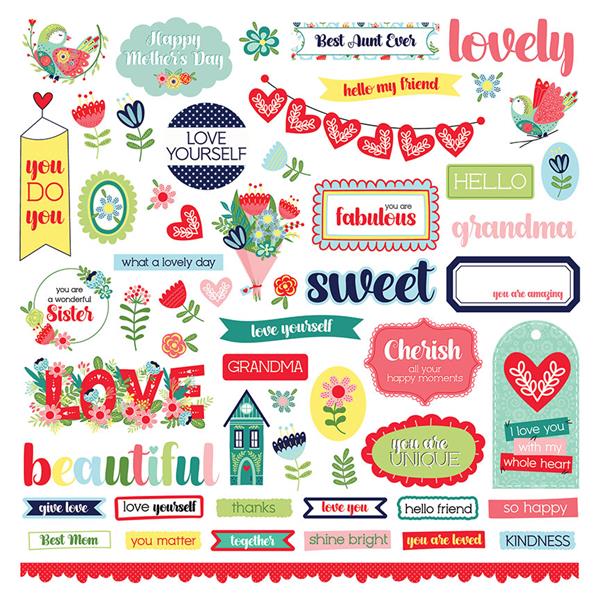 Hello Lovely Collection 12 x 12 Cardstock Scrapbook Sticker Sheet by Photo  Play Paper