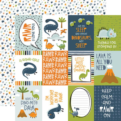 Echo Park Dino-Mite 3x4 Journaling Cards Patterned Paper