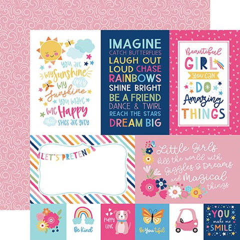 Echo Park Play All Day Girl 4X6 Journaling Cards Patterned Paper