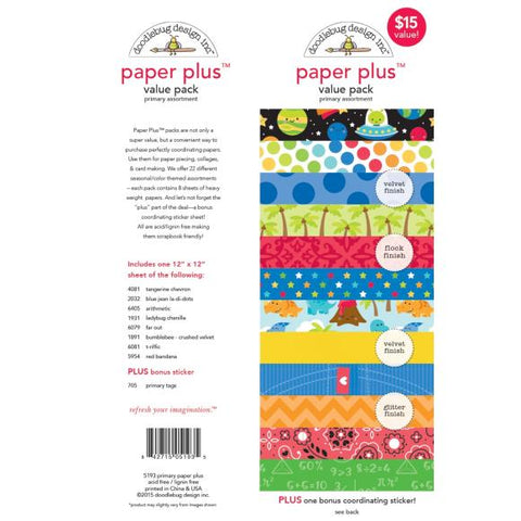 Doodlebug Design Paper Plus Value Pack 12"X12"-Primary Assortment