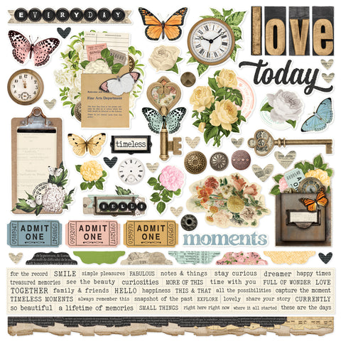 Simple Stories Simple Vintage Junk Drawer Cardstock Stickers Sheet 12 x 12