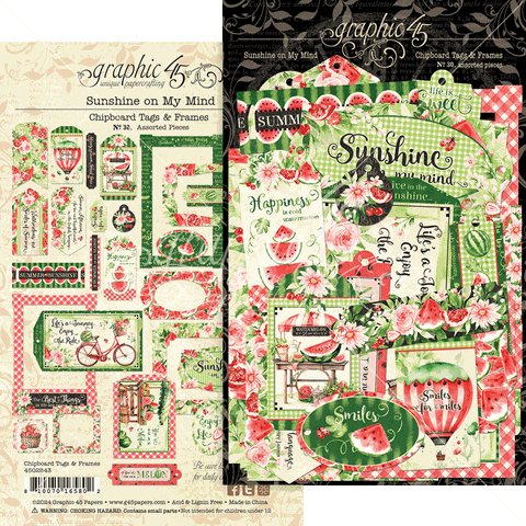Graphic 45 Sunshine on My Mind Chipboard Tags & Frames Embellishments