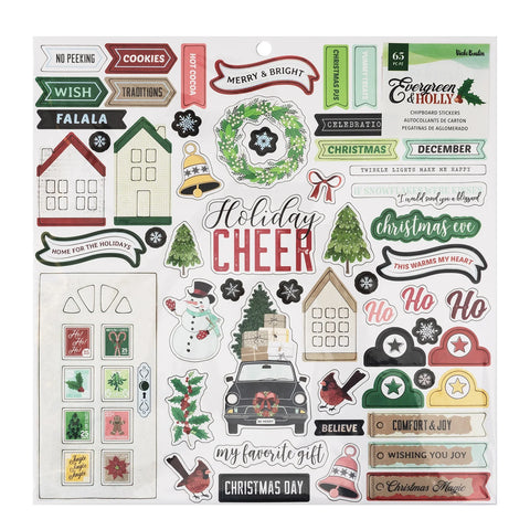 American Crafts Vicki Boutin Evergreen and Holly Chipboard Stickers