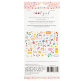 Packaging of 'cool girl' stickers with colorful design and brand information.