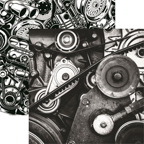 Reminisce Garage Life Grease Monkey Patterned Paper