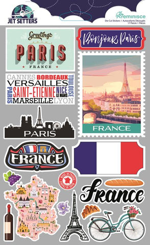 Reminisce Jet Setters France Dimensional Stickers