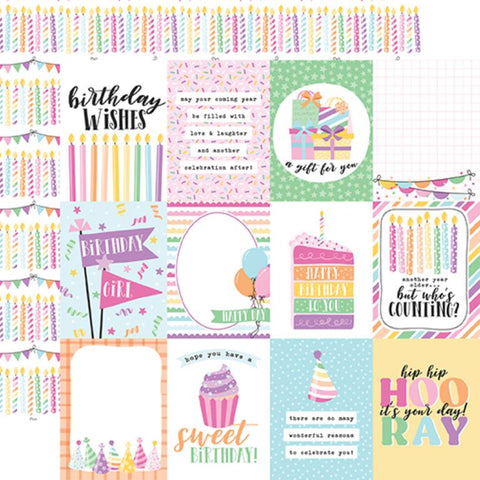 Echo Park Make A Wish Birthday Girl 3x4 Journaling Cards Patterned Paper