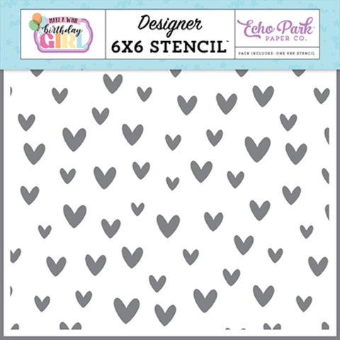 Echo Park Make A Wish Birthday Girl Birthday Love Hearts Designer 6x6 Stencil