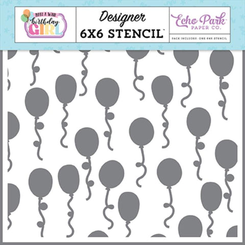 Echo Park Make A Wish Birthday Girl Party Balloons  Designer 6x6 Stencil