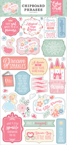 Echo Park  Our Little Princess 6x13 Chipboard Phrases Embellishments