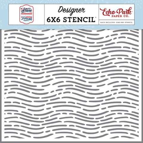 Echo Park Stars & Stripes Forever Waving Lines Designer 6x6 Stencil