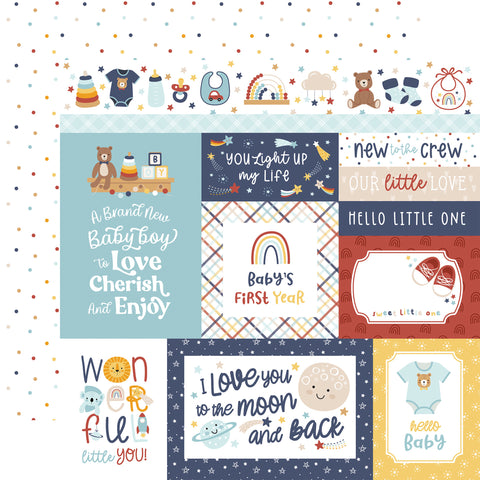 Echo Park Baby On Board It's A Boy Multi Journaling Cards 12x12 Patterned Paper