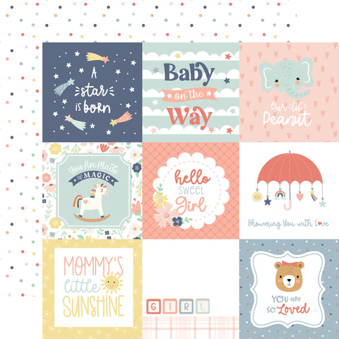 Echo Park Baby On Board It's A Girl 4x4 Journaling Cards 12x12 Patterned Paper