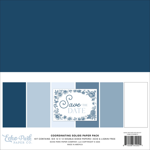 Echo Park Save The Date Coordinating 12x12 Solids Paper Pack