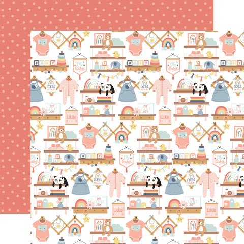 Echo Park Baby On Board It's A Girl Baby Girl Nursery 12x12 Patterned Paper