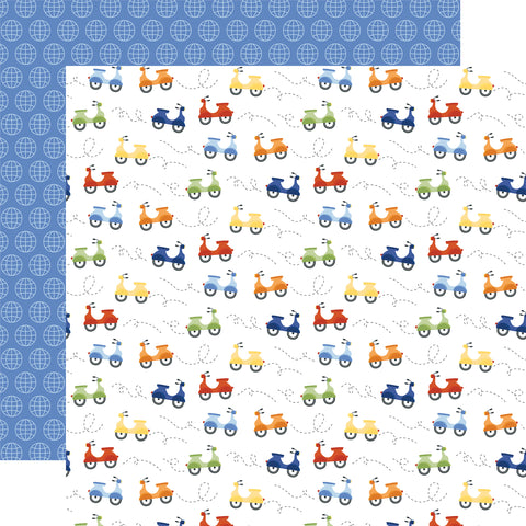 Echo Park Born To Travel Adventure Awaits Mopeds 12x12 Patterned Paper