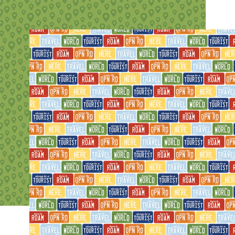Echo Park Born To Travel Tourist License Plates 12x12 Patterned Paper