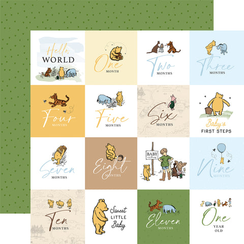 Echo Park Winnie the Pooh Baby 2x2 Journaling Cards 12x12 Patterned Paper