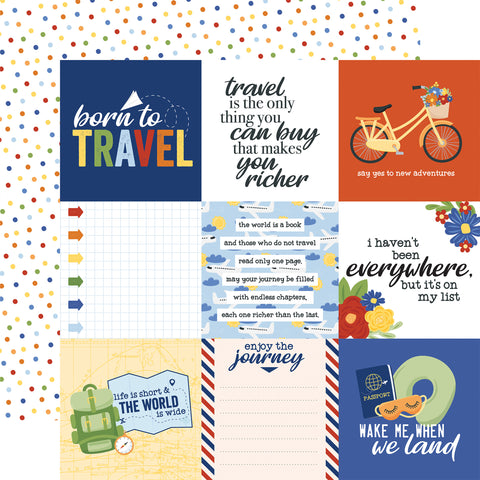 Echo Park Born To Travel 4X4 Journaling Cards 12x12 Patterned Paper
