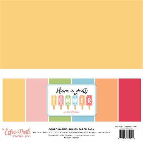 Echo Park Have A Great Summer Coordinating 12x12 Solids Paper Pack