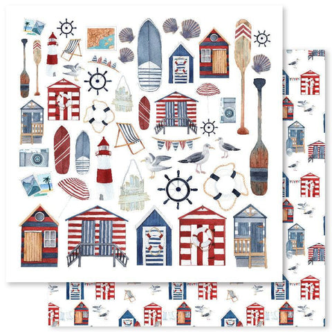 Paper Rose Studio Beach Huts - Paper C 12x12 Patterned Paper