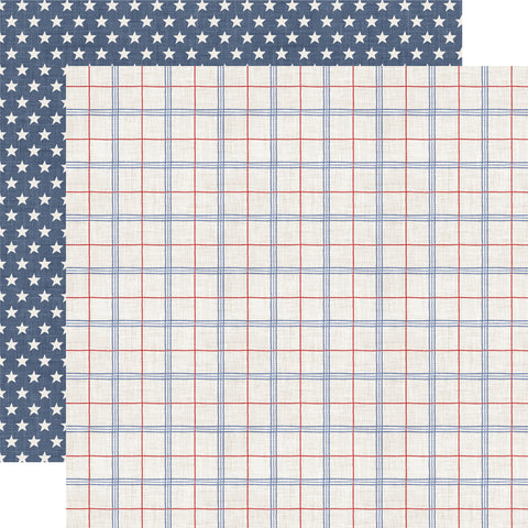 Echo Park Yankee Doodle Patriotic Plaid 12x12 Patterned Paper