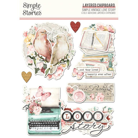 Simple Stories Simple Vintage Love Story Layered Chipboard Embellishments