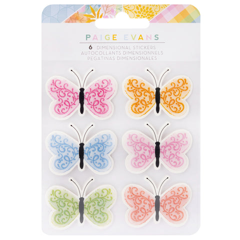 American Crafts Paige Evans Garden Shoppe Dimensional Butterflies Stickers