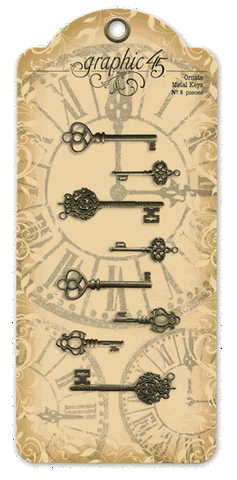 Graphic 45 Staples Embellishments - Antique Brass Ornate Metal Keys