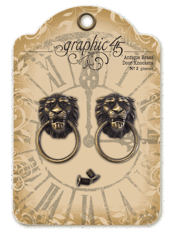 Graphic 45 Staples Embellishments - Antique Brass Lion Head Door Knockers
