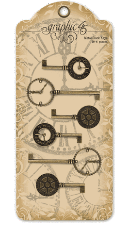 Graphic 45 Staples Embellishments - Antique Brass Metal Clock Keys