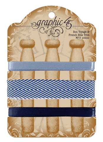 Graphic 45 G45 Staples Embellishments Bon Voyage & French Blue Trim