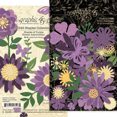 Graphic 45 G45 Staples Embellishments Flower Assortment—Shades of Purple