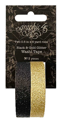Graphic 45 G45 Staples Black & Gold Glitter Washi Tape