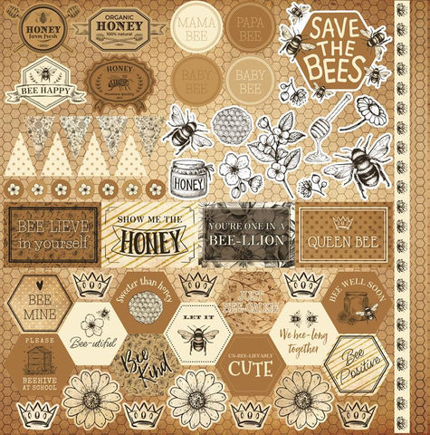 Reminisce Bee Happy 12x12 Sticker Sheet