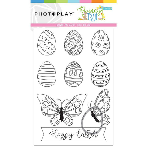 PhotoPlay Paper Bunny Trail Color Me Card + Egg Etched Metal Die Set