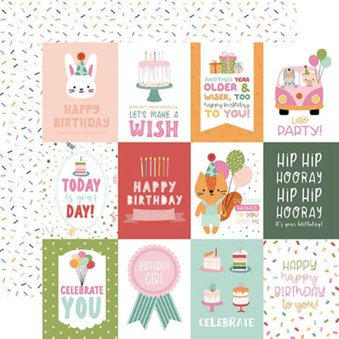Echo Park A Birthday Wish Girl 3x4 Journaling Cards Patterned Paper