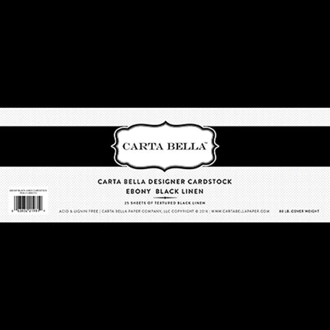 Carta Bella Designer Cardstock -  Ebony Black Linen 80lb. Cover