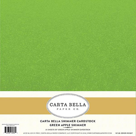 Carta Bella Shimmer Cardstock - Green Apple - 107lb. Cover