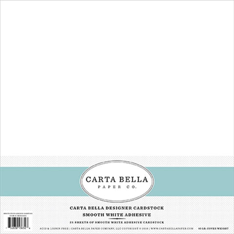 Carta Bella Designer Cardstock - Smooth White Adhesive Cardstock 65# Cover