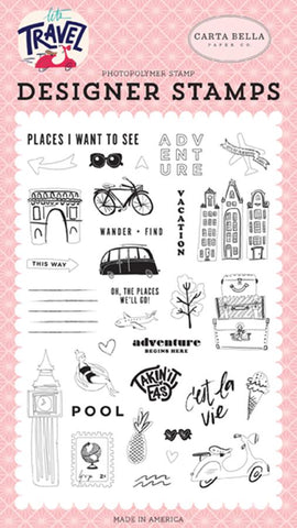 Carta Bella Let's Travel Adventure Begins Here Designer Stamp Set