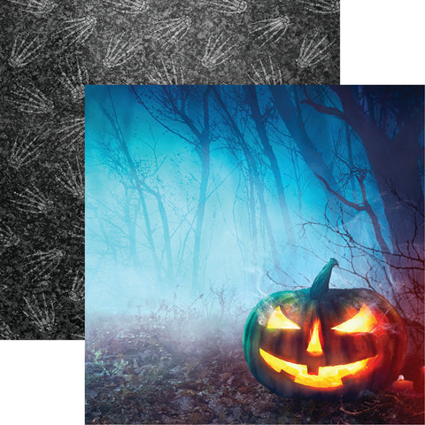 Reminisce Dark Night Scary Pumpkin Patterned Paper