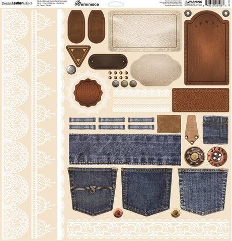 Reminisce Denim Leather and Lace 12x12 Sticker Sheet