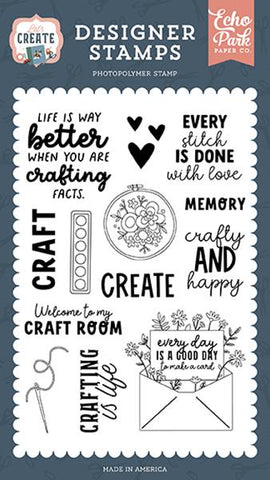 Echo Park Let's Create Crafty And Happy Designer Stamp Set