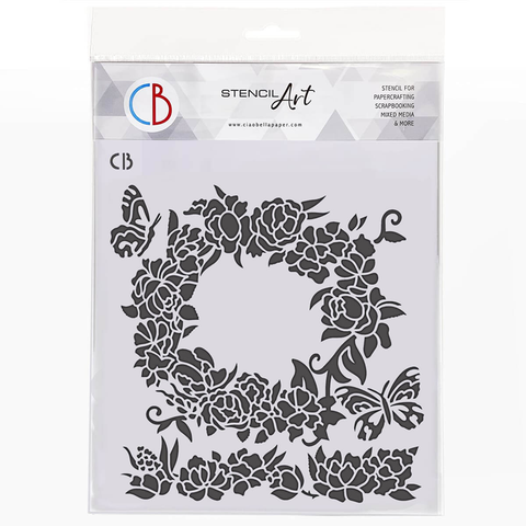 Ciao Bella Texture Stencil 8"x8" Roses Wreath