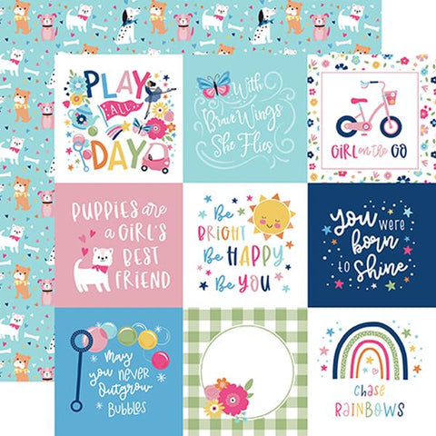 Echo Park Play All Day Girl 4X4 Journaling Cards Patterned Paper