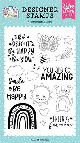 Echo Park Play All Day Girl Be Happy Designer Stamp Set